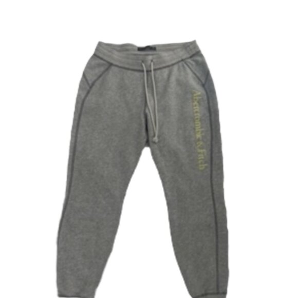 Abercrombie & Fitch Heather Gray Jogger Sweatpants Yellow Logo XS - Picture 5 of 6